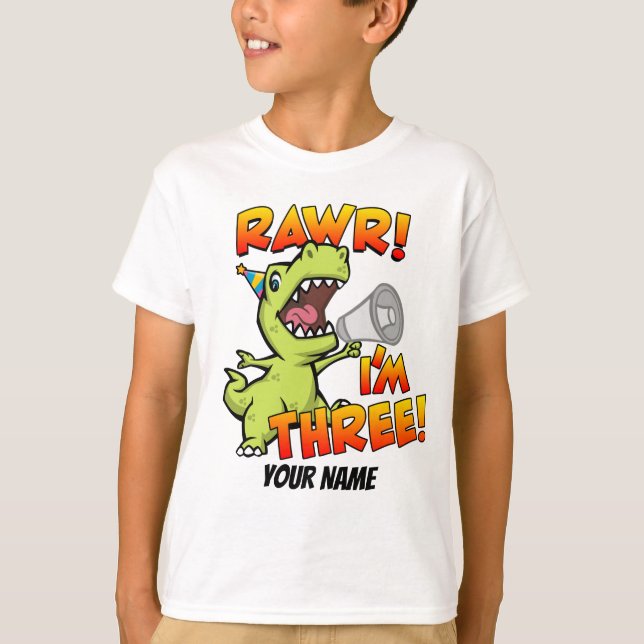 Rawr I'm Three Dinosaur T-Shirt (Front)