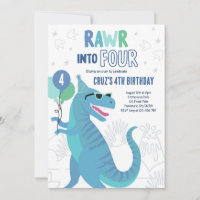 Rawr Into Four T-Rex Dinosaur 4th Birthday Party