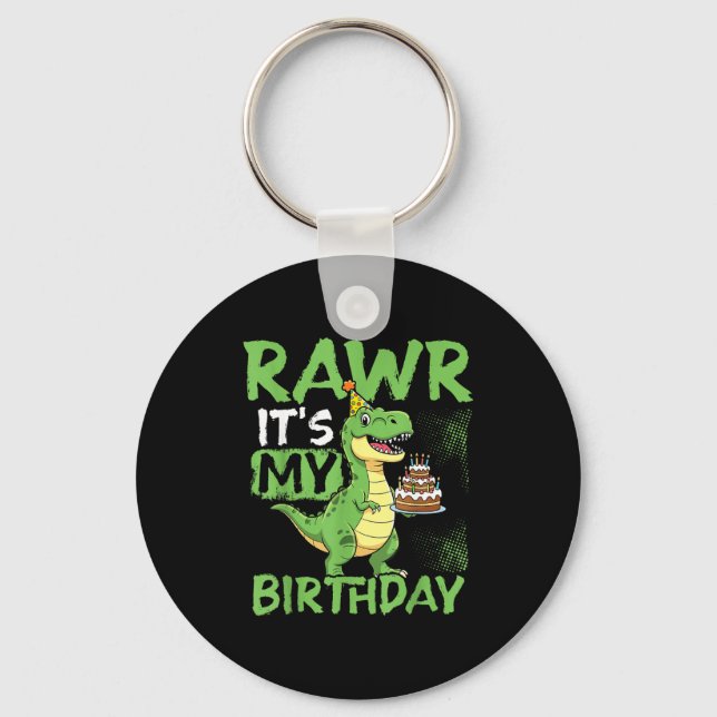 Rawr It’s My Birthday Funny T-rex Party  Keychain (Front)
