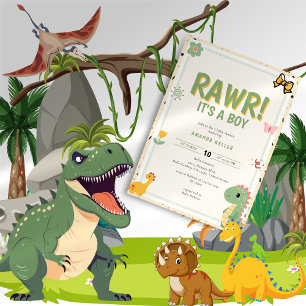 RAWR! It's a Boy – Cute Dinosaur Baby Shower Invitation