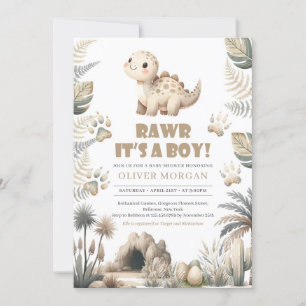 Rawr it's a boy cute Dinosaur earthy Baby Shower Invitation