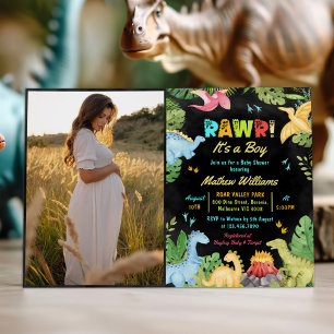 Rawr Its A Boy Dinosaur Baby Shower Photo Invitation