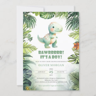 Rawr It's a boy dinosaur greenery baby shower Invitation