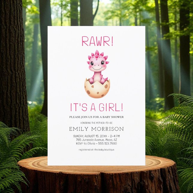 Rawr It's a Girl Cute Dinosaur Baby Shower Invitation (Creator Uploaded)