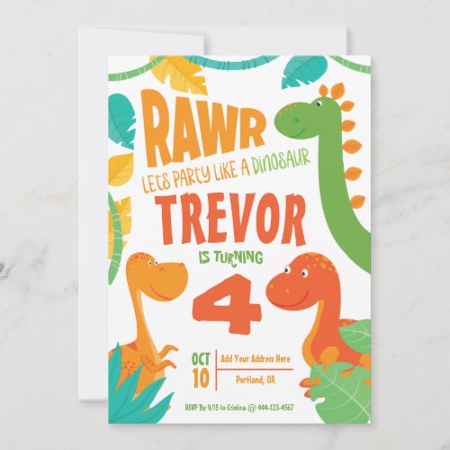 Rawr Lets Party Like a Dinosaur _ Personalized Invitation