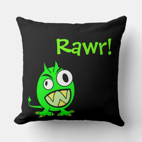 Rawr Little Green Devil Throw Pillow