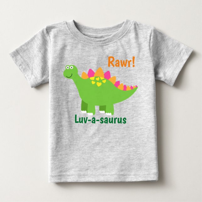 Rawr! Luv-a-saurus baby boy green dinosaur T-Shirt (Front)