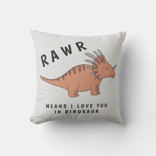 Rawr Means I Love You In Dinosaur Boys Gray Throw Pillow (Front)