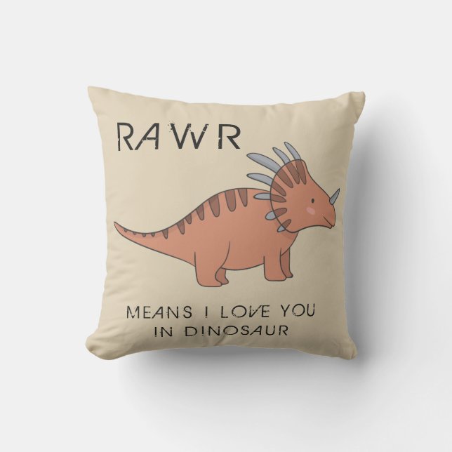 Rawr Means I Love You In Dinosaur Boys Room Pillow (Front)