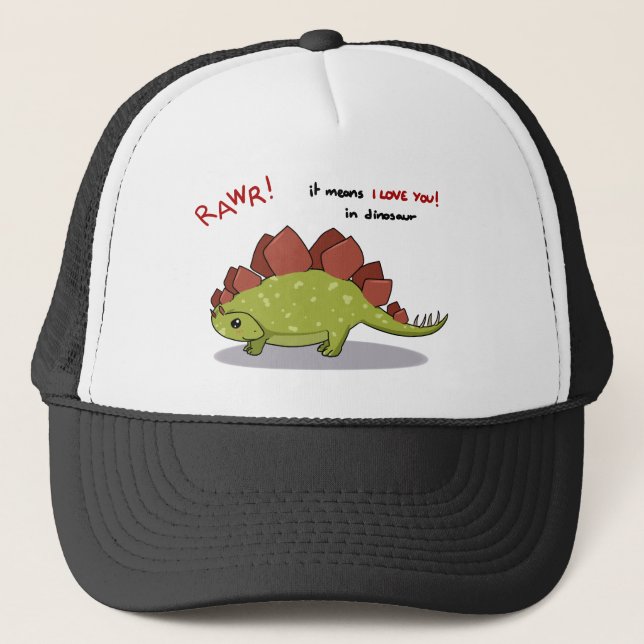 Rawr Means I love you in dinosaur Stegosaurus Trucker Hat (Front)