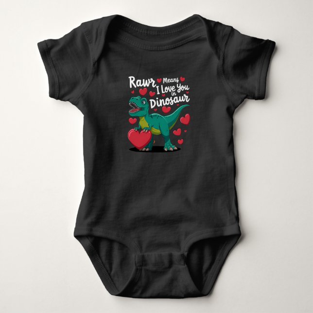 Rawr Means I Love You In Dinosaur T Rex Valentines Baby Bodysuit (Front)