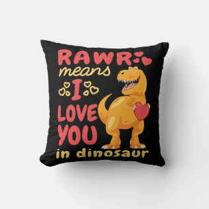 Rawr Means I Love You in Dinosaur Valentine's Day Throw Pillow