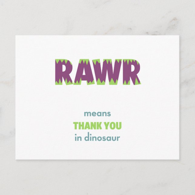 RAWR Means Thank You in Dinosaur Postcard (Front)