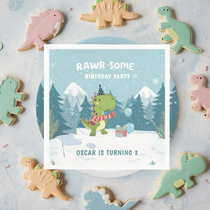 RAWR-Some Dino Winter Birthday Party Napkins