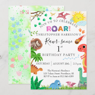 Rawr-some Dinosaur 1st Birthday Party Invitation
