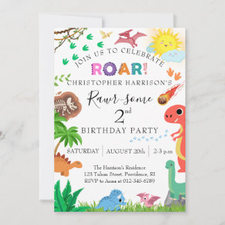 Rawr-some Dinosaur 2nd Birthday Party Invitation