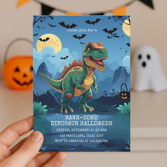 RAWR-some Dinosaur Halloween Kids Party Holiday Card (Creator Uploaded)