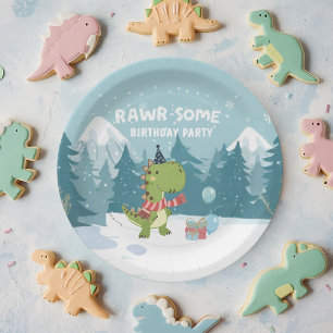 RAWR-Some Dinosaur Winter Birthday Paper Plates