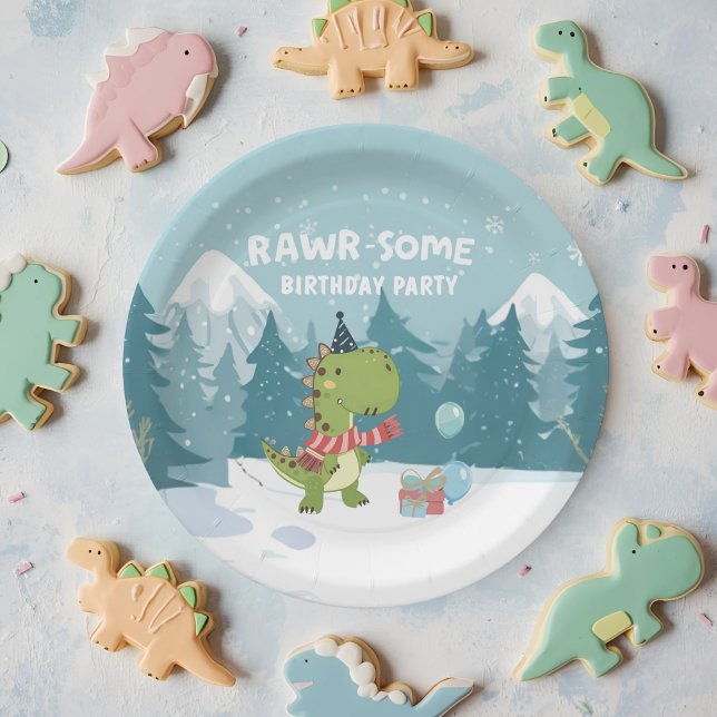 RAWR-Some Dinosaur Winter Birthday Paper Plates (Creator Uploaded)