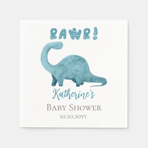 Rawr Teal Blue Dinosaur Boy Baby Shower  Napkins