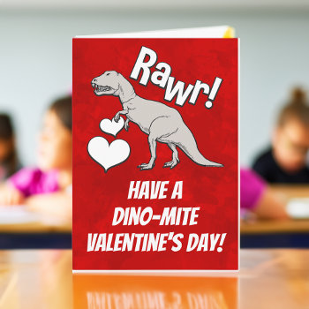 Rawr Tyrannosaurus T Rex Valentine's Day Kids Boys Holiday Card by cutencomfy at Zazzle