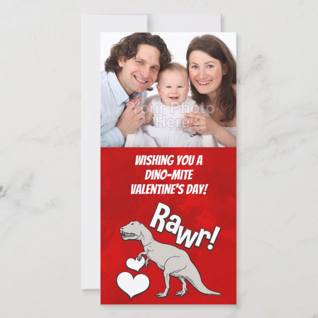 Rawr Tyrannosaurus T Rex Valentine's Day Kids Boys Holiday Card (Front)