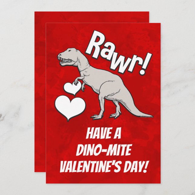 Rawr Tyrannosaurus T Rex Valentine's Day Kids Boys Invitation (Front/Back)