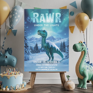 RAWR Under the Lights Dinosaur Winter Birthday Invitation
