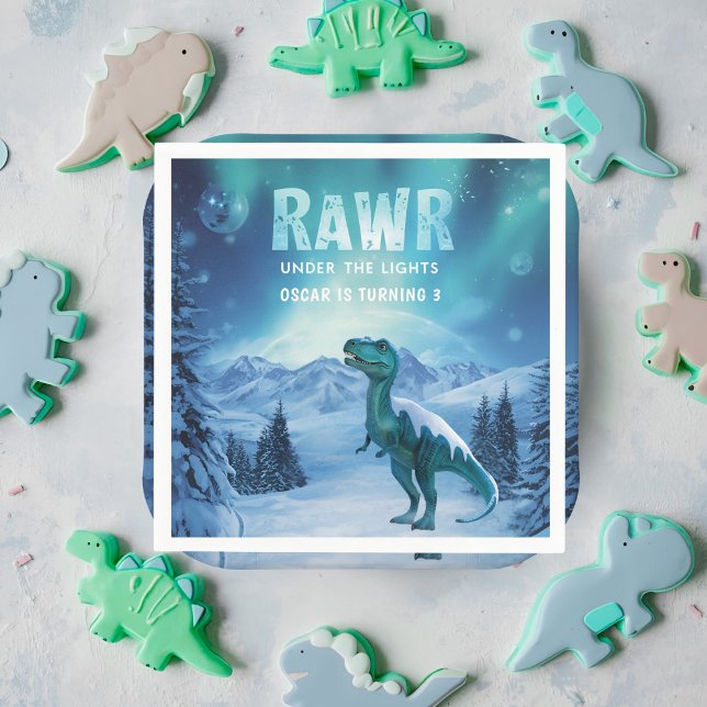 RAWR Under the Lights Dinosaur Winter Birthday  Napkins (Creator Uploaded)