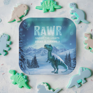 RAWR Under the Lights Dinosaur Winter Birthday Paper Plates