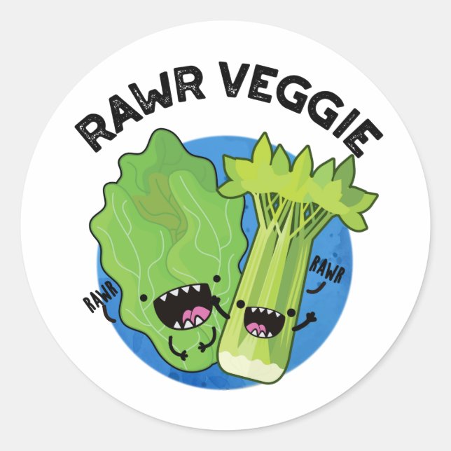 Rawr Veggie Funny Food Pun Classic Round Sticker (Front)
