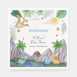 Rawr Volcano Mountain Forest Dinosaur Baby Shower Napkins