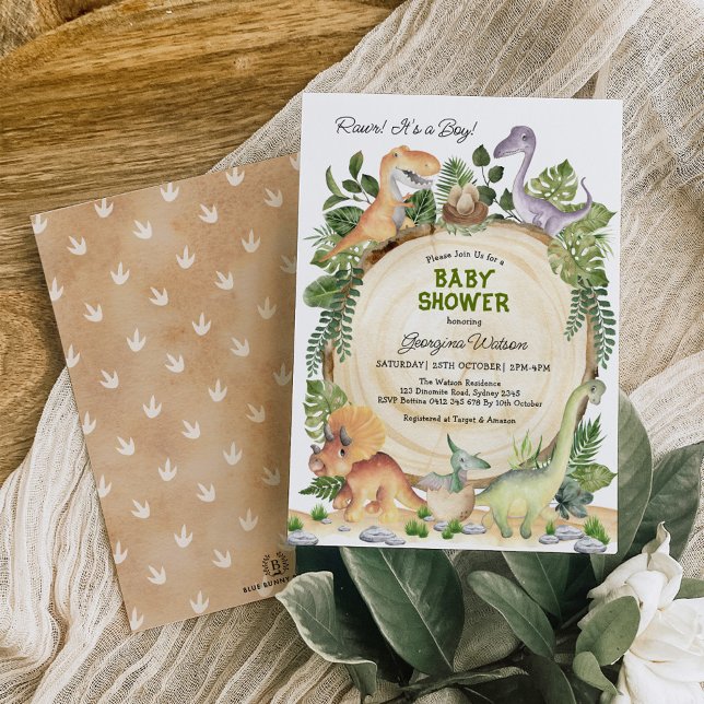 RAWR! Watercolor Dinosaurs Baby Shower Boy Invitation (Creator Uploaded)