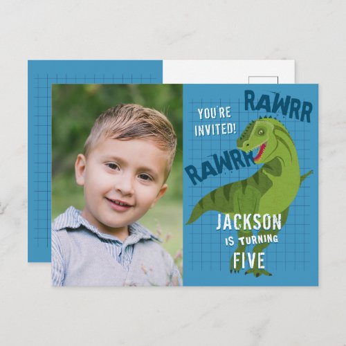 RAWRR Dinosaur Boys Kids Blue Birthday Party Photo Postcard