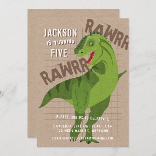 RAWRR Dinosaur T_REX Kids Neutral Birthday Party Invitation