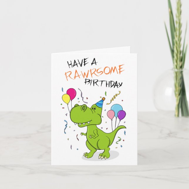 Rawrsome Dinosaur Birthday Card (Front)