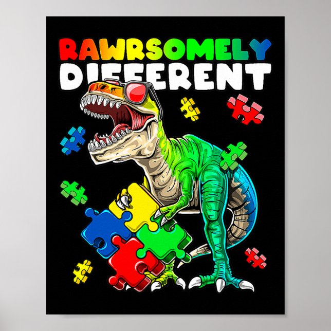 Rawrsomely Different Dinosaur Autism Awareness Puz Poster (Front)