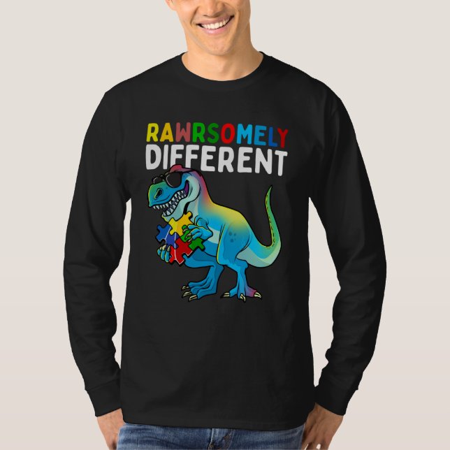 Rawrsomely Different Dinosaur Autism Awareness Puz T-Shirt (Front)