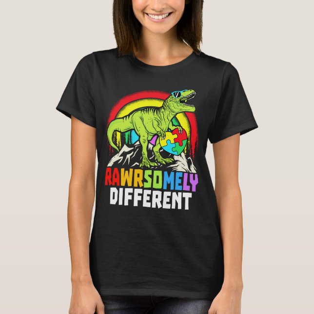 Rawrsomely Different Dinosaur Autism Awareness T-Shirt (Front)