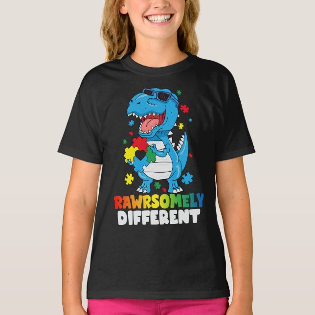 Rawrsomely Different Dinosaur Autism Awareness   T-Shirt (Front)