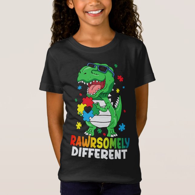 Rawrsomely Different Dinosaur Autism Awareness T-Shirt (Front)