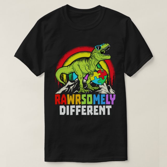Rawrsomely Different Dinosaur Autism Awareness T-Shirt (Design Front)