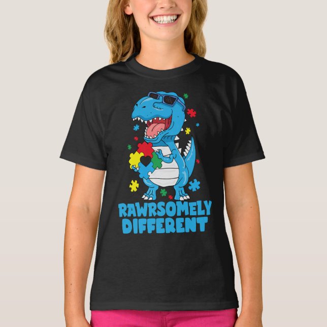 Rawrsomely Different Dinosaur Autism Awareness   T-Shirt (Front)