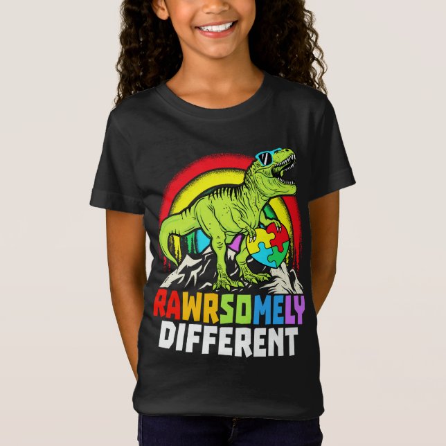 Rawrsomely Different Dinosaur Autism Awareness T-Shirt (Front)