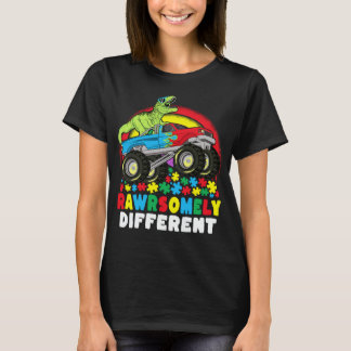 Rawrsomely Different T Rex Monster Truck Autism  T-Shirt