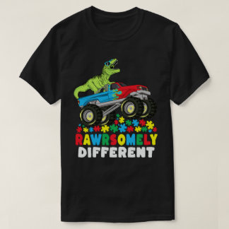 Rawrsomely Different T Rex Monster Truck Autism T-Shirt