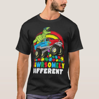 Rawrsomely Different T Rex Monster Truck Autism  T-Shirt