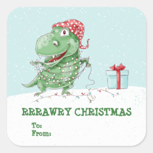 Rawry Christmas Silly Dinosaur Christmas Square Sticker
