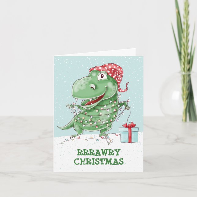 Rawry Christmas Silly Dinosaur Holiday Card (Front)