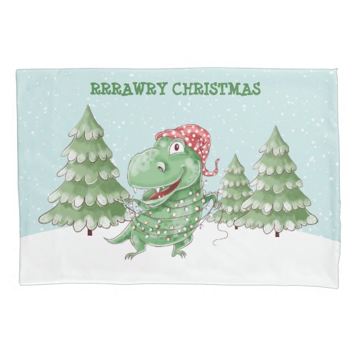 Rawry Christmas Silly  T Rex Dinosaur  Pillow Case